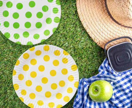 TALERZYKI 18 cm BIAŁE W GROSZKI 6 szt.