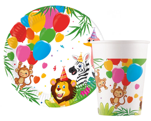 ZESTAW SAFARI DŻUNGLA KUBECZKI+TALERZYKI