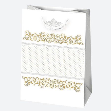 TORBA PREZENTOWA BIAŁO-ZŁOTA 23X32X11 CM