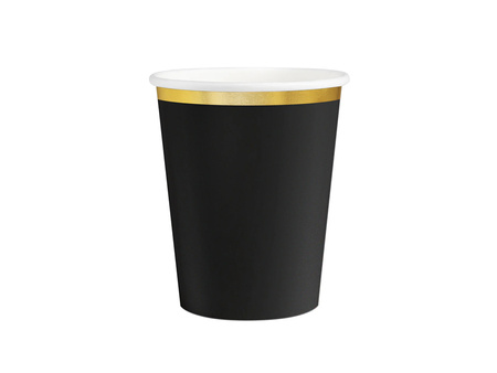 KUBECZKI PAPIEROWE CZARNE ZŁOTA OBWÓDKA 220ML 6 SZT