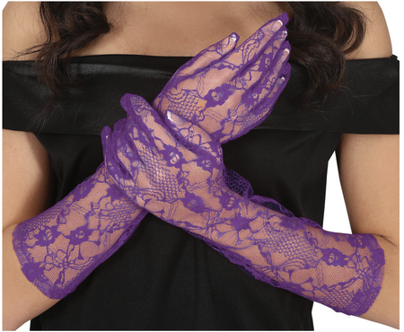 RĘKAWICZKI KORONKOWE JASNY FIOLET 40 CM