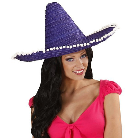 SOMBRERO FIOLETOWE Z POMPONIKAMI