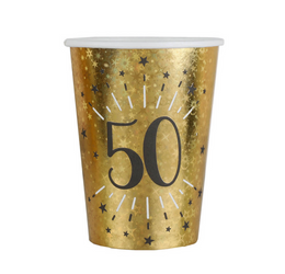KUBECZKI PAPIEROWE 50 URODZINY ZŁOTE 250 ML 10 SZT.
