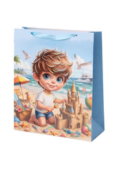 TORBA PREZENTOWA CHŁOPIEC NA PLAŻY 40 X 31 X 12 CM 3D