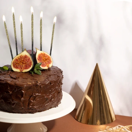 ŚWIECZKI URODZINOWE CZARNO ZŁOTE Z BROKATEM 6 SZT.