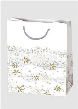 TORBA NA PREZENTY ZŁOTE KWIATOWE WZORY 16X24X7 CM