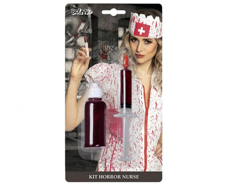 Zestaw Pielęgniarka z horroru (strzykawka, sztuczna krew) halloween