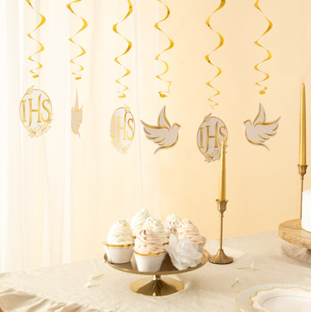 ŚWIDERKI KOMUNIA ŚWIĘTA IHS BIAŁO-ZŁOTE 6 SZT.