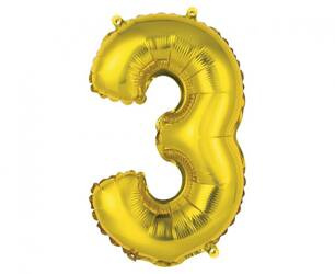 BALON FOLIOWY CYFRA 3 ZŁOTA 35 CM