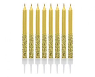 ŚWIECZKI METALICZNO BROKATOWE ZŁOTE 6 CM 8 SZT