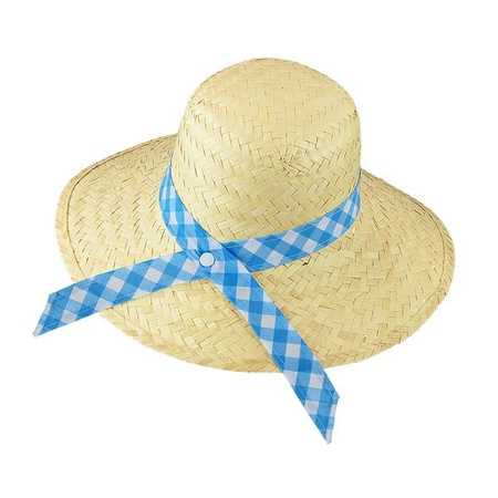 KAPELUSZ BEŻOWY Z NIEBIESKĄ WSTĄŻKĄ 