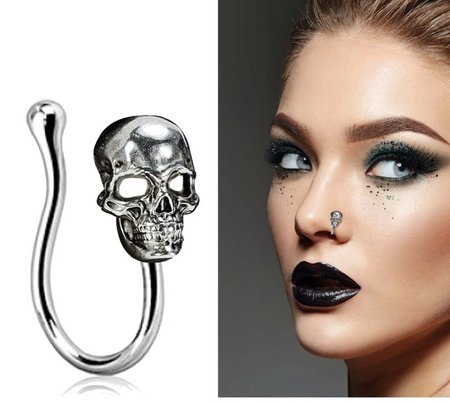 SZTUCZNY KOLCZYK NA NOS SREBRNA CZASZKA