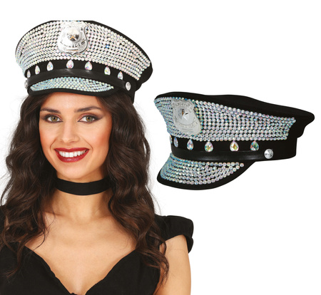 CZAPKA KLUBOWA POLICYJNA KRYSZTAŁKAMI I ODZNAKĄ