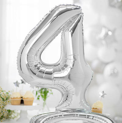 BALON FOLIOWY STOJĄCY SREBRNY 70 CM CYFRA 4