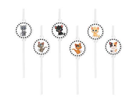 SŁOMKI PROSTE URODZINOWE KOTKI 6 SZT