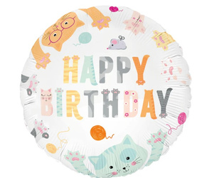 BALON FOLIOWY HAPPY BIRTHDAY KOTKI 45 CM