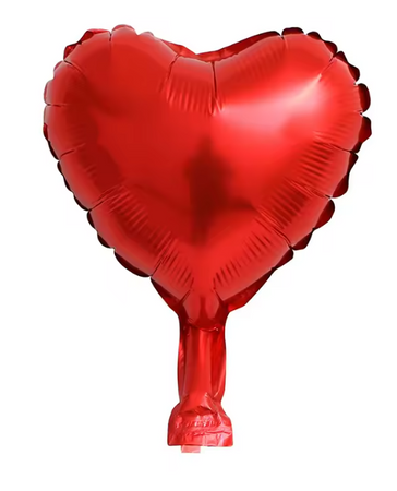 BALON FOLIOWY NA PATYCZKU SERCE CZERWONE 10 CM