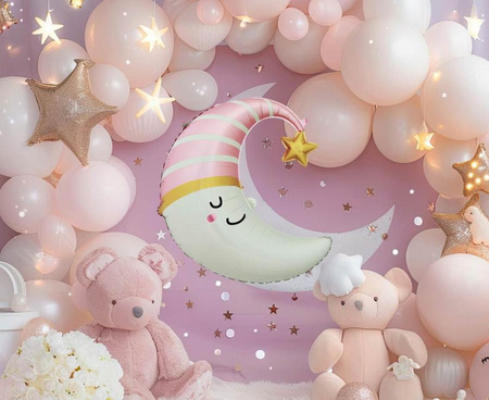 BALON FOLIOWY KSIĘŻYC Z RÓŻOWĄ CZAPECZKĄ 56X68CM 