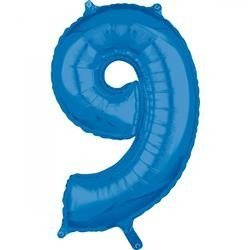 BALON FOLIOWY CYFRA 9 NIEBIESKI 66 CM