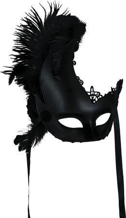 MASKA WENECKA CZARNA Z PIÓRAMI I KWIATEM