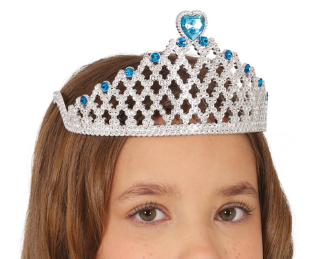 SREBRNA TIARA Z NIEBIESKIM SERCEM