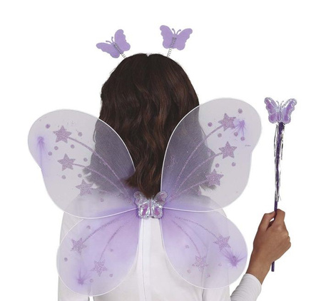 FIOLETOWY ZESTAW WRÓŻKI SKRZYDEŁKA OPASKA RÓŻDŻKA 