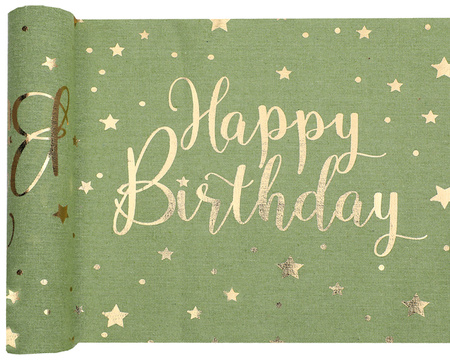 BIEŻNIK BAWEŁNIANY URODZINY GWIAZDKI OLIWKOWY 28X300 CM