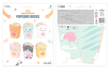 PUDEŁKA NA POPCORN KOTKI 6 SZT