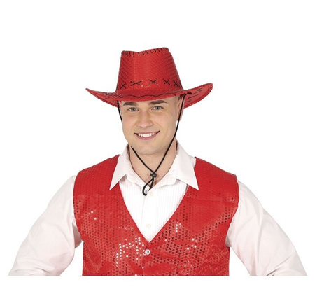 KAPELUSZ KOWBOJSKI CEKINOWY CZERWONY