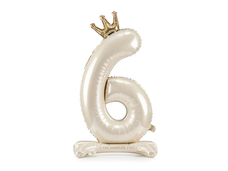 STOJĄCY BALON FOLIOWY CYFRA 6 84 CM JASNY KREM