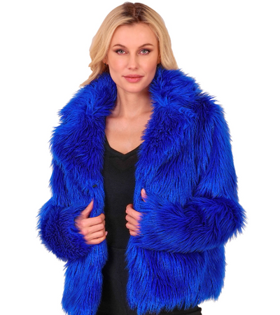 KURTKA PLUSZOWA NIEBIESKA DAMSKA