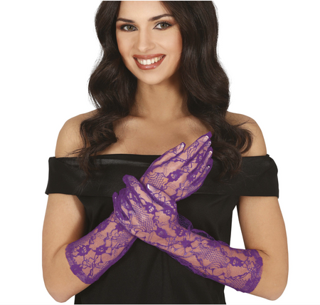 RĘKAWICZKI KORONKOWE JASNY FIOLET 40 CM