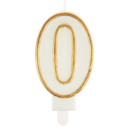 ŚWIECZKA URODZINOWA BIAŁA OBWÓDKA ZŁOTA CYFRA 0