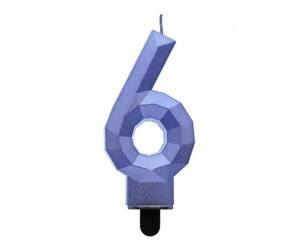 ŚWIECZKA CYFERKA 6 METALIK NIEBIESKI 7.6 CM