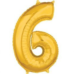 BALON FOLIOWY CYFRA 6 ZŁOTY 66 CM