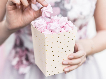 Pudełka na popcorn Kropki, jasna brzoskwinia, 7x7x12,5cm (1 karton / 40 op.) (1 op. / 6 szt.)