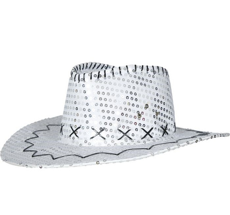 KAPELUSZ KOWBOJSKI CEKINOWY SREBRNY