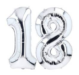 ZESTAW BALONÓW LICZBA 18 SREBRNY 100 CM