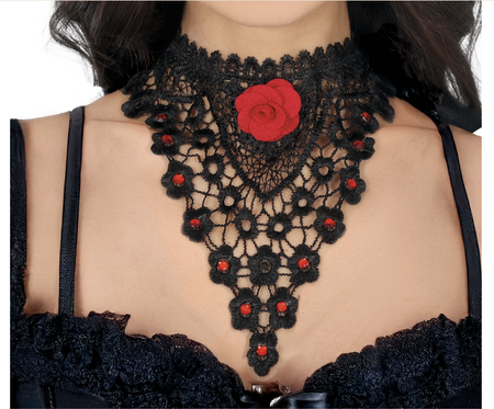 NASZYJNIK CHOKER HAFT CZARNY CZERWONA RÓŻA