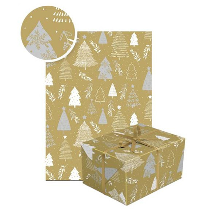 PAPIER PREZENTOWY ZŁOTY CHOINKI 70 x 200 CM