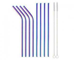 SŁOMKI METALOWE NIEBIESKIE TĘCZA 8 SZT