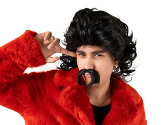 PERUKA DŁUGIE WŁOSY I WĄSY CZARNY