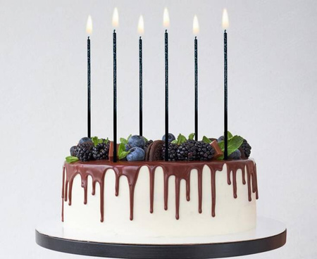 ŚWIECZKI CZARNE BROKATOWE OMBRE NIEBIESKIE 6 SZT