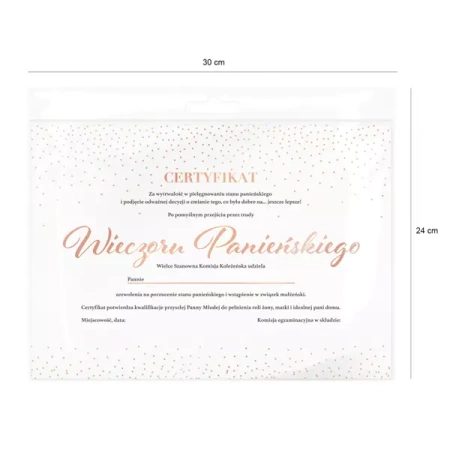 CERTYFIKAT WIECZORU PANIEŃSKIEGO BRIDE TO BE RÓŻOWE ZŁOTO