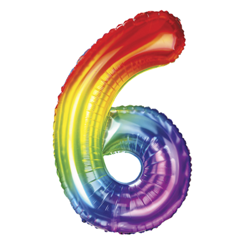BALON FOLIOWY 100CM CYFRA 6 TĘCZOWY