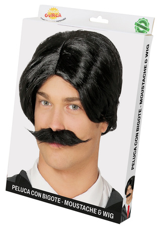 PERUKA MĘSKA CZARNA Z WĄSAMI