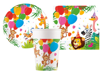 ZESTAW SAFARI KUBECZKI+TALERZYKI+SERWETKI