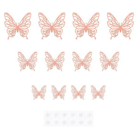 NAKLEJKI 3D MOTYLE AŻUROWE RÓŻOWE ZŁOTO 12 SZT.