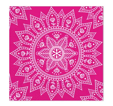 ZESTAW MANDALA RÓŻOWE TALERZYKI+KUBECZKI+SERWETKI