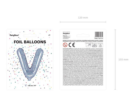 BALON FOLIOWY 35cm, LITERA V HOLOGRAFICZNY